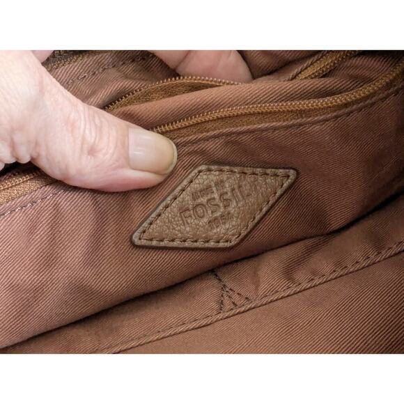 Fossil Keely Womens Handbag Brown Black Glitter Leather Top Handle Crossbody Bag - Picture 7 of 12